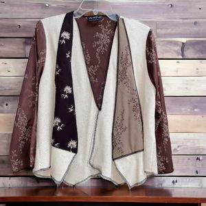 AHNI S Lagenlook Wearable Art Mismatched Open Front Asymmetrical Tunic Top